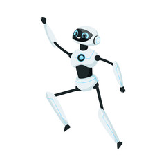 Sticker - Modern Robot as Programmable Machine Running Forward Vector Illustration