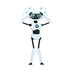 Sticker - Modern Humanoid or Robotic Device with Iron Limbs Feeling Love Emotion Vector Illustration