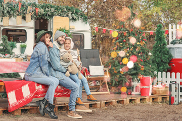 Poster - Happy family outdoors on Christmas eve