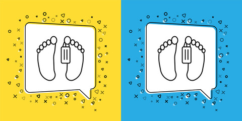 Sticker - Set line Dead body with an identity tag attached in the feet in a morgue of a hospital icon isolated on yellow and blue background. Vector.