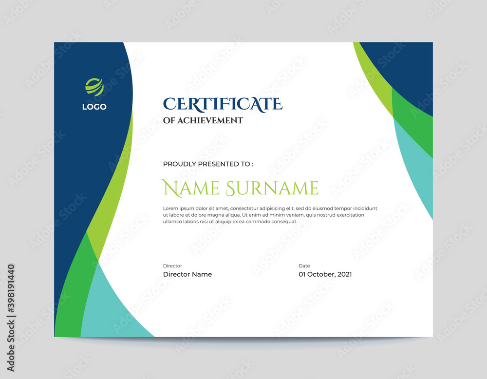 Abstract Colored Blue and Green Waves Certificate Design Template ...