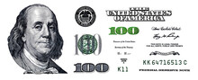U.S. 100 Dollar Banknote. Elements For Design Purpose On White Background