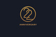 Number 22 logo,  gold line circle with number inside, usable for anniversary and invitation, golden number design template, vector illustration