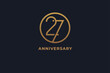 Number 27 logo,  gold line circle with number inside, usable for anniversary and invitation, golden number design template, vector illustration