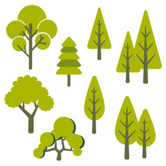 Wall Mural - collection of abstract vector green tree side view isolated on white background for landscape plan a