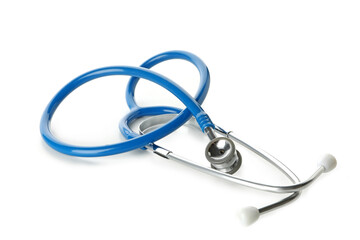 Blue medical stethoscope isolated on white background