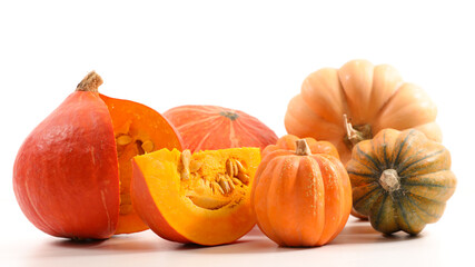 Wall Mural - assorted of raw pumpkin on white background