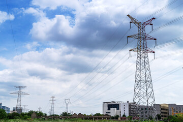 Wall Mural - High-voltage tower sky background