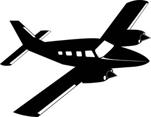 Wall Mural - Silhouette of a private twin-engine propeller-driven aircraft.