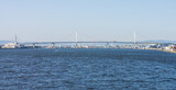 Fototapeta  - Konohana Bridge over the sea. It is located at Osaka bay in Japan.