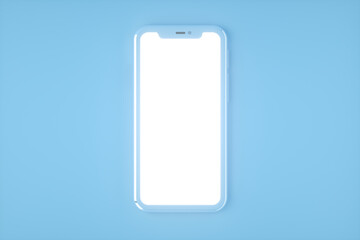 Realistic smartphone mockup set, 3d render. Mobile phone blank, white screen design. Blue color