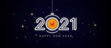 2021 Happy New Year Concept Banner With Creative Lettering & Sparkles On Dark Background. Greeting Card, Poster, Banner For Merry Christmas And Happy New Year Celebration