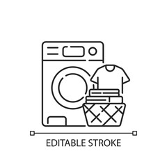 Poster - Doing laundry linear icon. Washing clothing. Modern housekeeping chore, household work thin line customizable illustration. Contour symbol. Vector isolated outline drawing. Editable stroke