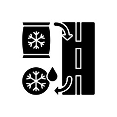 Canvas Print - De icing black glyph icon. Removing ice covering from roads. Help cars and people to easily move on streets in winter period. Silhouette symbol on white space. Vector isolated illustration