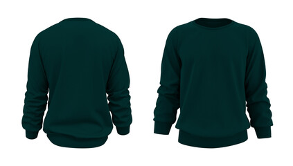 Blank sweatshirt mock up template in front, and back views, isolated on white, 3d rendering, 3d illustration