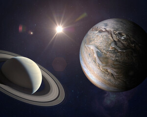 Wall Mural - Great Conjunction: Jupiter and Saturn. Elements of this image furnished by NASA.