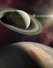 Canvas Print - conjunction of jupiter and saturn. elements of this image furnished by nasa.