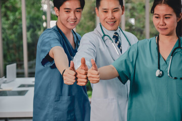 Team doctor standing in meeting working success