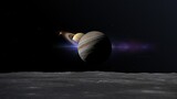 Fototapeta  - Jupiter's Exceptionally Close Opposition ,great conjunction of jupiter and saturn 3d rendering illustration