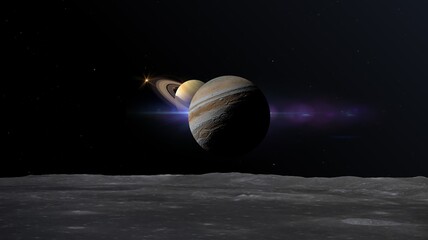 Wall Mural - jupiter's exceptionally close opposition ,great conjunction of jupiter and saturn 3d rendering illus