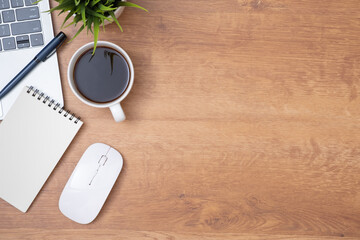 Wall Mural - workplace of office desk wooden table with laptop, and equipment other office supplies with copy spa