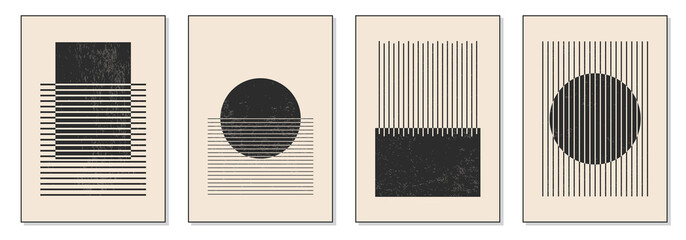 minimal 20s geometric design poster, vector template with primitive shapes