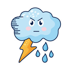 Canvas Print - cloud with rays and rain kawaii weather comic character