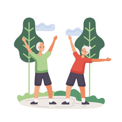 Canvas Print - active seniors couple practicing exercise characters