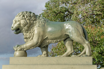 Mooring with lions at the Admiralty in St. Petersburg