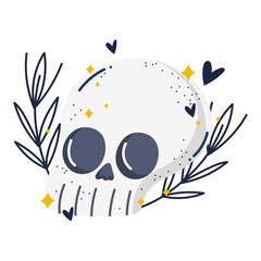 Canvas Print - magic skull leaves hearts glitter and hearts decoration cartoon