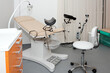 Gynecological cabinet with chair and other medical equipment in modern clinic. Equipment medicine, medical furniture, hospital, genicology, women's consultation