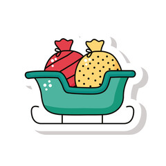 Sticker - happy merry christmas sleigh with gifts bag sticker icon