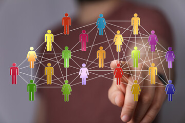 videoconference group of people talking in social network business