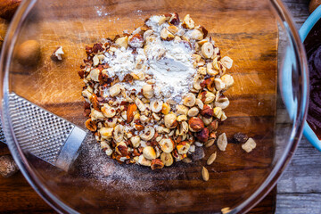 Nuts and ingredients for the traditional Panforte di Siena.