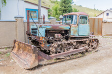 Old Rusty Bulldozer In Ak Suu Village Near Karakol In Kyrgyzstan