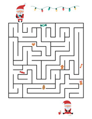 Wall Mural - Educational maze game for kids. Help Santa find right way, collect all gingerbreads and sweets. Funny cartoon characters. Christmas worksheet.