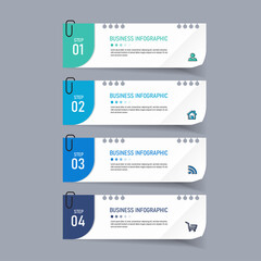 Poster - Text box design with note papers. Infographic presentation 4 steps.	
