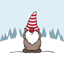 Christmas Cute Gnome With Blue Clothes And Card Vector Illustration EPS10