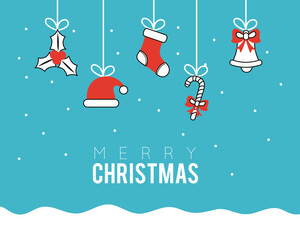 Sticker - merry christmas set line icons hanging in snowscape