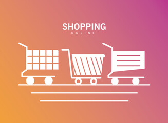 Wall Mural - bundle of three shopping carts line style icons