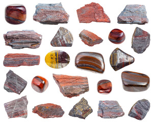 Wall Mural - collection of various Jaspillite (Jaspilite) natural mineral gem stones and samples of rock isolated on white background