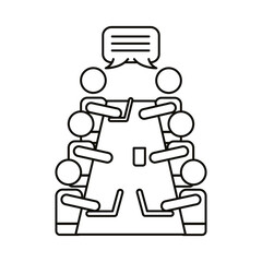 Poster - group of workers speaking in table coworking line style icon