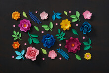 Color Flowers Paper Background. Decorative Paper Flowers.