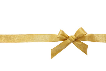 Wall Mural - golden satin bow and ribbon isolated cutout on white background