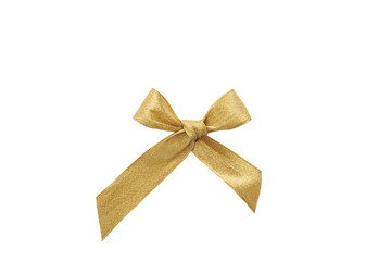 Wall Mural - golden satin ribbon bow isolated cutout on white background