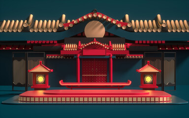 Creative drawing of 3D Chinese style product display platform