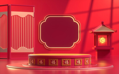 Wall Mural - Creative drawing of 3D Chinese style product display platform