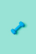 © Yaroslav Danylchenko/Stocksy - Sport equipment blue dumbbell.