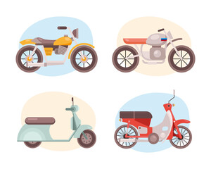 Wall Mural - bundle of four motorcycles vehicles differents styles icons