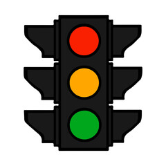 Traffic lights colorful cartoon Stoplight sign. Icon traffic light isolated on white.